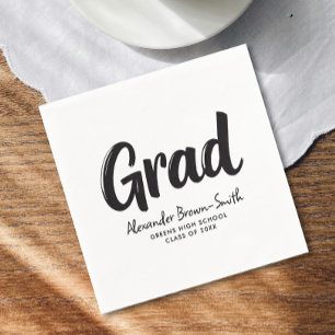 Simple Modern Black And White Script School Grad Napkin