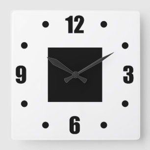 Simple Modern Black And White Square Wall Clock