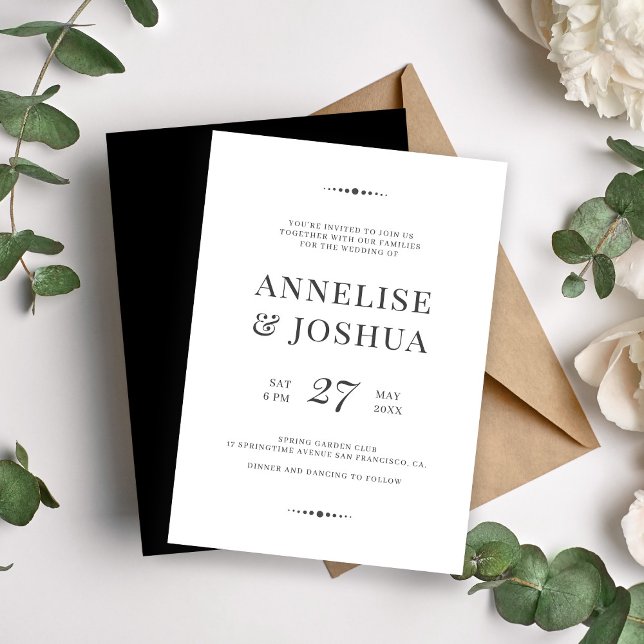 Simple modern black and white typography wedding invitation (Creator Uploaded)