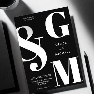 Simple Modern Black and White Wedding Invitation