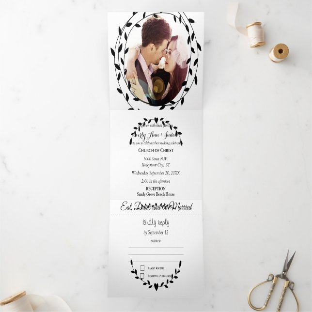 Simple Modern Black And White Wedding Tri-Fold Inv (Inside)