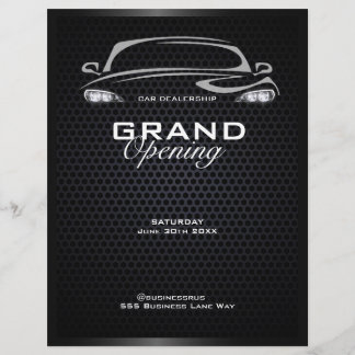 Simple modern black car dealership grand opening flyer