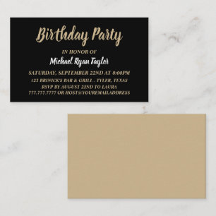 Simple & Modern, Black/Gold Birthday Party Invite
