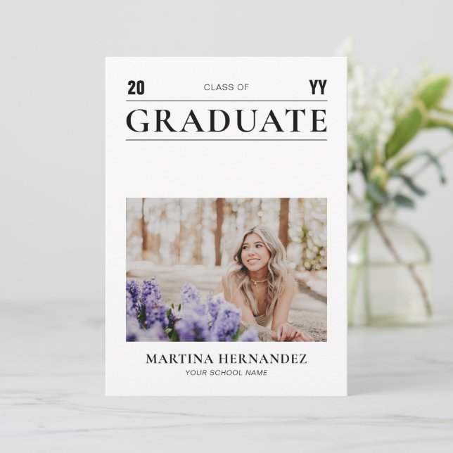 Simple Modern Black Graduation Photo Announcement (Standing Front)