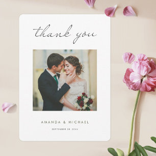 Simple Modern Black Green Minimalist Wedding Thank You Card