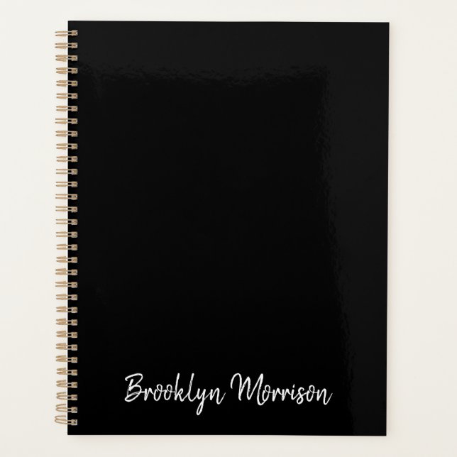 Simple modern black hand written script name text planner (Front)
