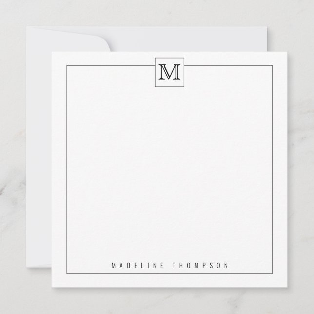 Simple Modern Black Initial Monogram Square border Card (Front)