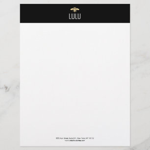 Simple Modern Black Minimalist Gold Bee Logo Custom Letterhead