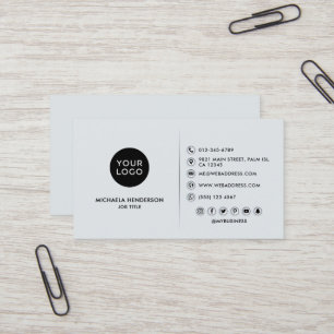 Simple Modern Black & Off White Logo & Socials Bus Business Card