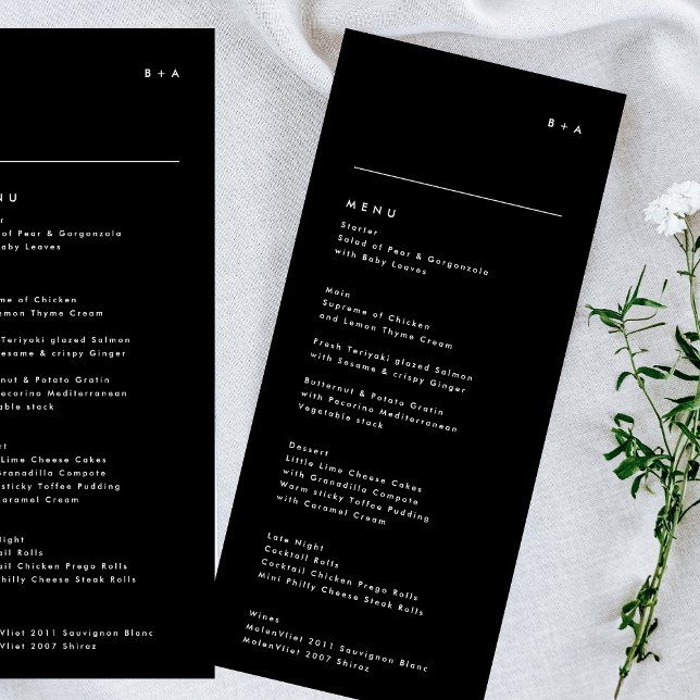 Simple Modern Black Onyx Tuxedo Monogram Wedding Menu (Creator Uploaded)