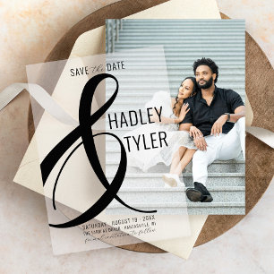 Simple Modern BLACK Overlay Wedding Save the Date Vellum Invitations