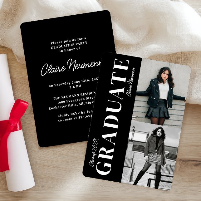 Simple Modern Black Photo Collage Graduation Party Invitation (Creator Uploaded)