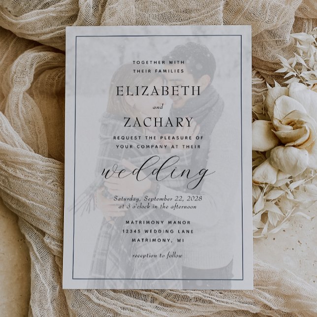Simple Modern Black Photo Overlay Wedding Invitation (Creator Uploaded)