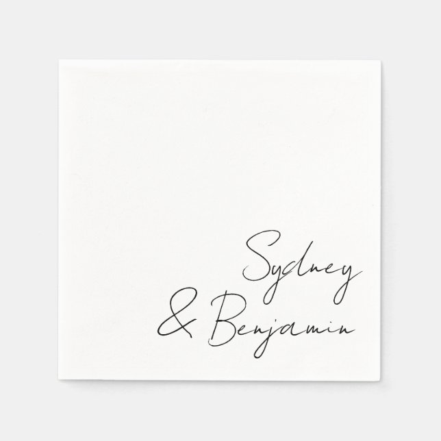 Simple Modern Black Script Minimal Custom Wedding Napkin (Front)
