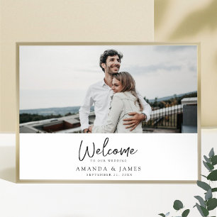 Simple Modern Black Script Photo Wedding Welcome Poster