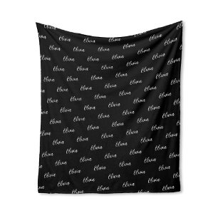 Simple Modern Black Script Repeating Name Fleece Blanket