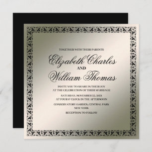 Simple Modern Black & Silver Wedding Invitation