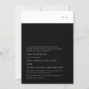 Simple Modern Black Stripe Monogram Wedding Invitation