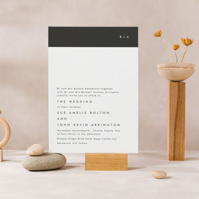 Simple Modern Black Stripe Monogram Wedding Invitation (Creator Uploaded)