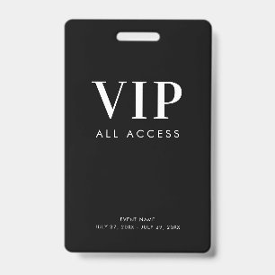 Simple Modern Black VIP All Access Pass Event ID Badge