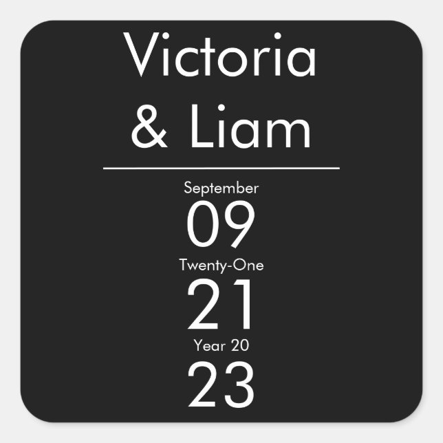 Simple Modern Black Wedding Invitation Square Sticker (Front)