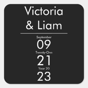 Simple Modern Black Wedding Invitation Square Sticker