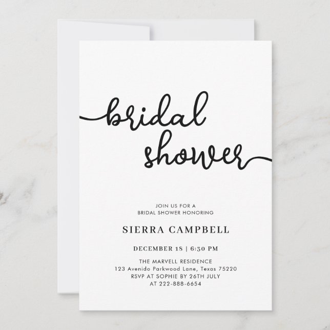 Simple Modern Black & White Bridal Shower Invitation (Front)