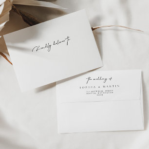 Simple Modern Black & White Calligraphy Wedding  Envelope