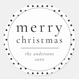 Simple Modern Black & White Christmas Classic Roun Round Sticker
