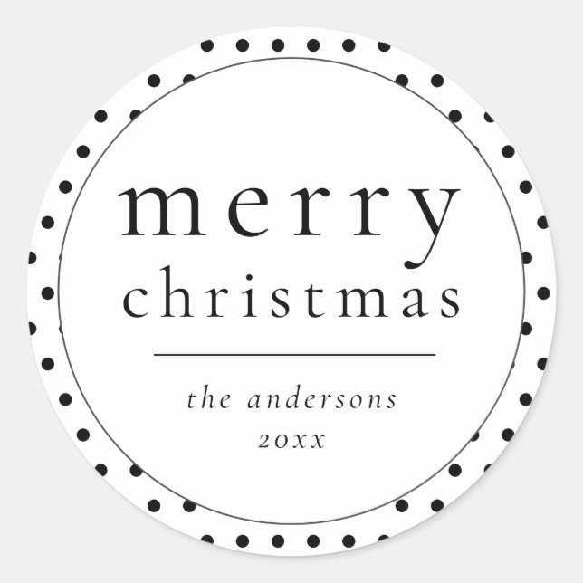 Simple Modern Black & White Christmas Classic Roun Round Sticker (Front)