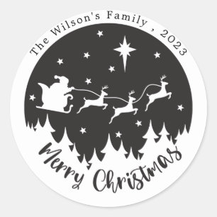 Simple Modern Black & White Christmas Classic Round Sticker