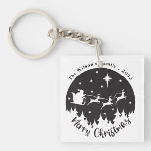 Simple Modern Black & White Christmas Key Ring