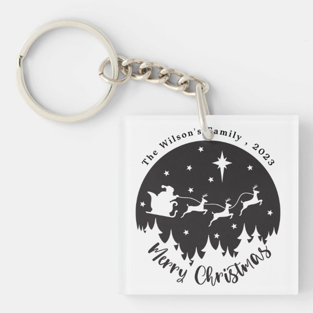 Simple Modern Black & White Christmas  Key Ring (Front)