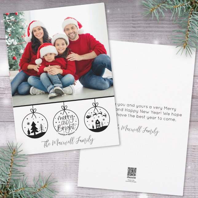Simple Modern Black White Christmas Photo Holiday Card (Simple Modern Black White Merry And Bright Photo Holiday Card )