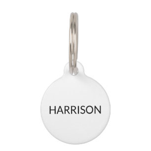 Simple modern black white custom Name Info dog cat Pet Tag