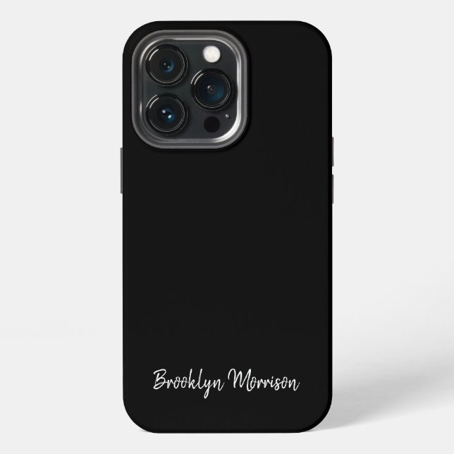 Simple modern black white custom script name solid iPhone case (Back)