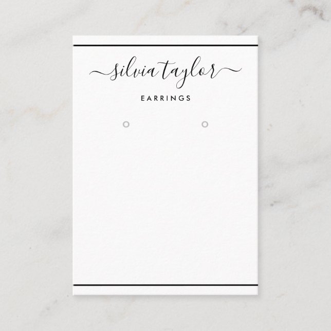 Simple Modern Black White Earring Display Card (Front)