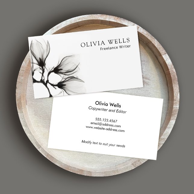 Simple Modern  Black White Floral Professional Business Card (Creator Uploaded)