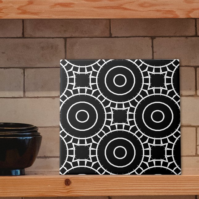 Simple Modern Black & White Geometric Pattern Ceramic Tile (Creator Uploaded)