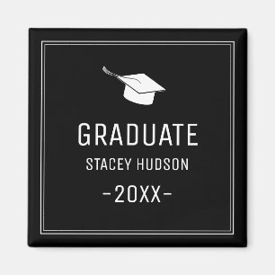 Simple Modern Black & White Graduation  Magnet