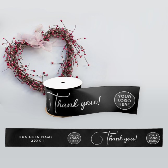 Simple Modern Black White Logo Business Script Satin Ribbon (Creator Uploaded)