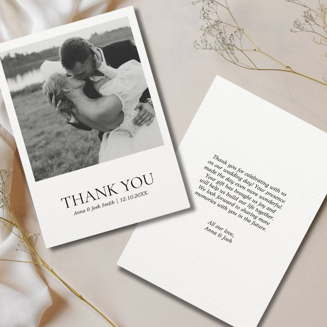 Simple Modern Black & White Minimalist Photo Thank You Card (photo thank you card black and white)