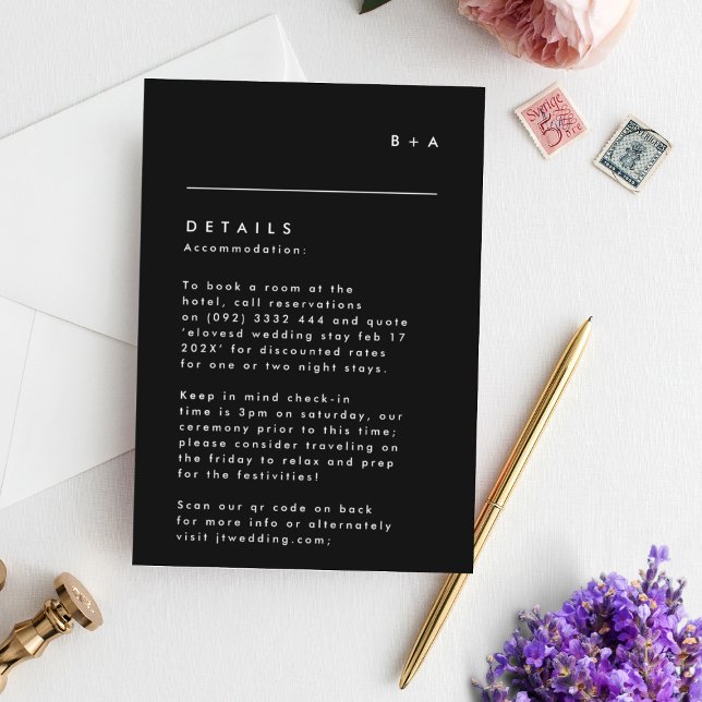 Simple Modern Black White Monogram Accommodation RSVP Card (Creator Uploaded)