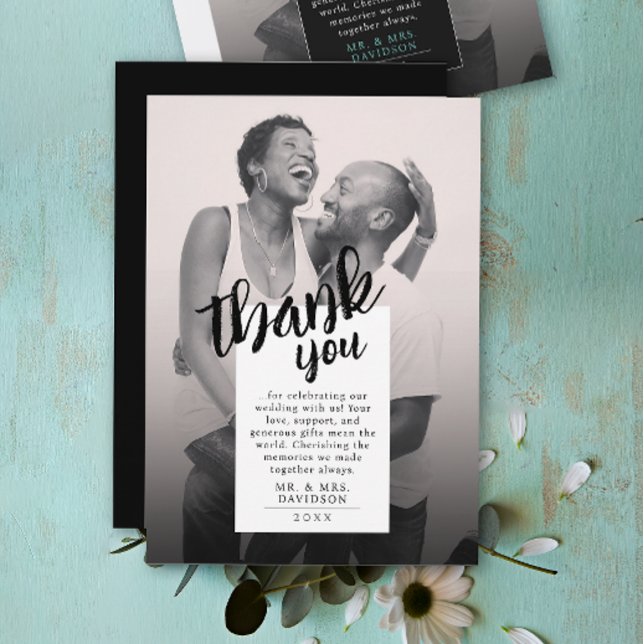 Simple Modern Black White Photo QR Thank You Card (Creator Uploaded)