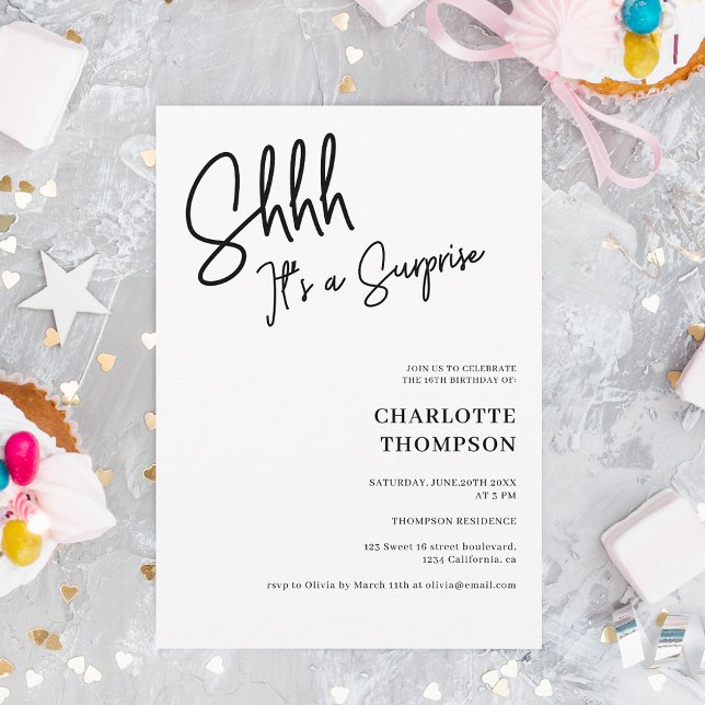 simple modern black white photo surprise Sweet 16 Invitation (Creator Uploaded)