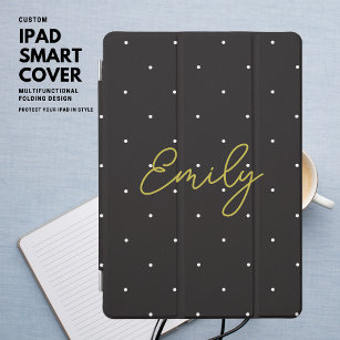 Simple Modern Black White Polka Dot Gold Script iPad Pro Cover