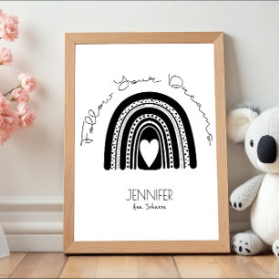 Simple Modern Black White Rainbow Baby Room Poster
