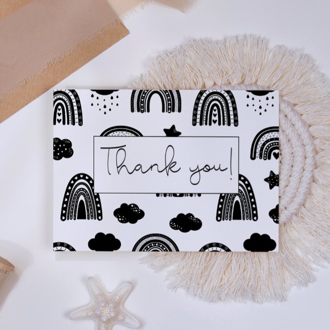 Simple Modern Black White Rainbow Baby Shower Thank You Card (Creator Uploaded)
