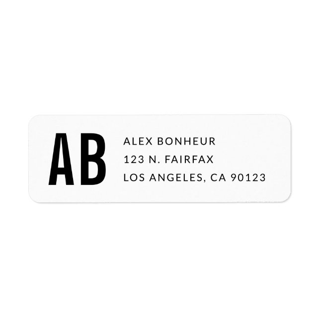 Simple Modern Black & White Return Address Label (Front)