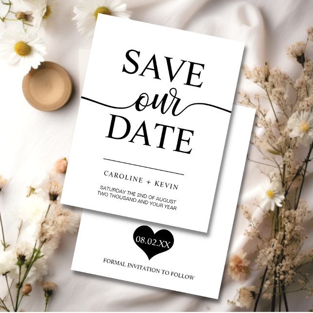Simple Modern Black White SAVE OUR DATE heart Save The Date (Simple Modern Black White SAVE OUR DATE heart Save The Date)